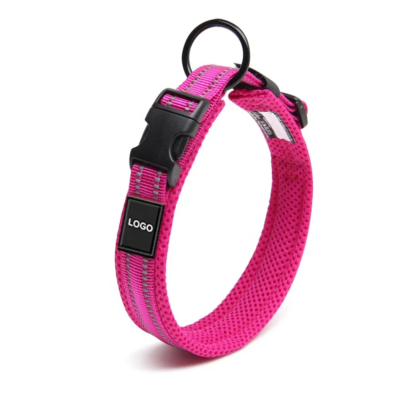 OEM ODM Custom Logo Retractable Air Mesh Padded Dog Collar Reflective Comfortable Soft Heavy Duty Nylon Pet Cat Collar