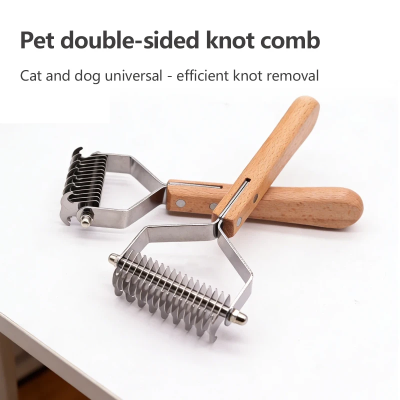 OEM ODM Double sided High Quality Stainless Steel Dog Brush Useful Wooden Handle Pet Comb