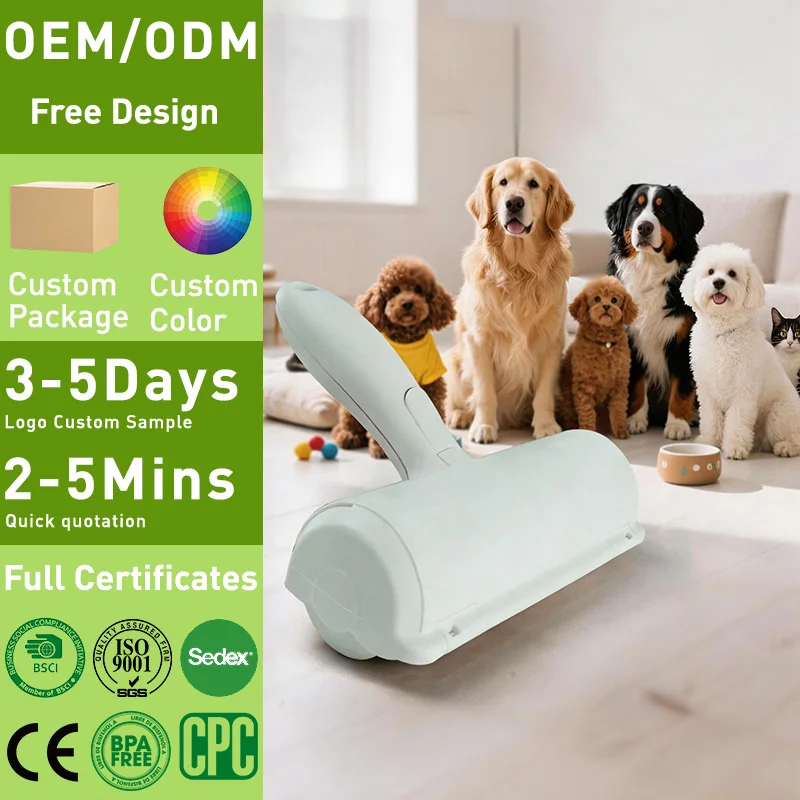 OEM ODM Factory Pet Grooming Products Two Way Reusable Cat Pet Hair Remover Roller Sticker Pet Remover Brush