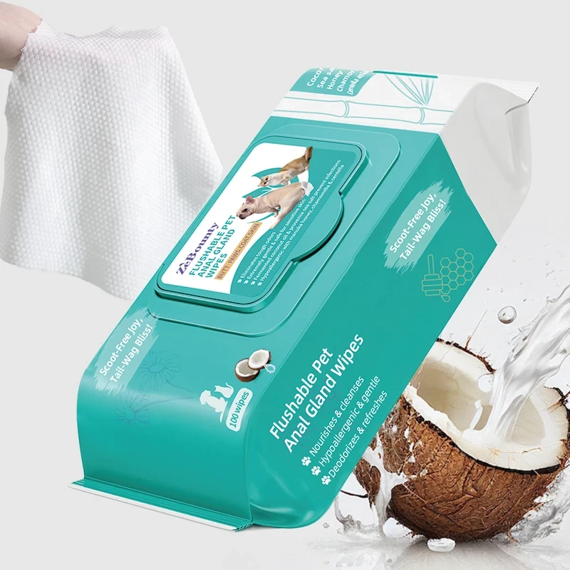 OEM ODM Modern Flushable 100% Natural Pet Anal Gland Wipes Cleansing Deodorizing Wet Wipes for Dogs Cats Butt Paws Coat Skin