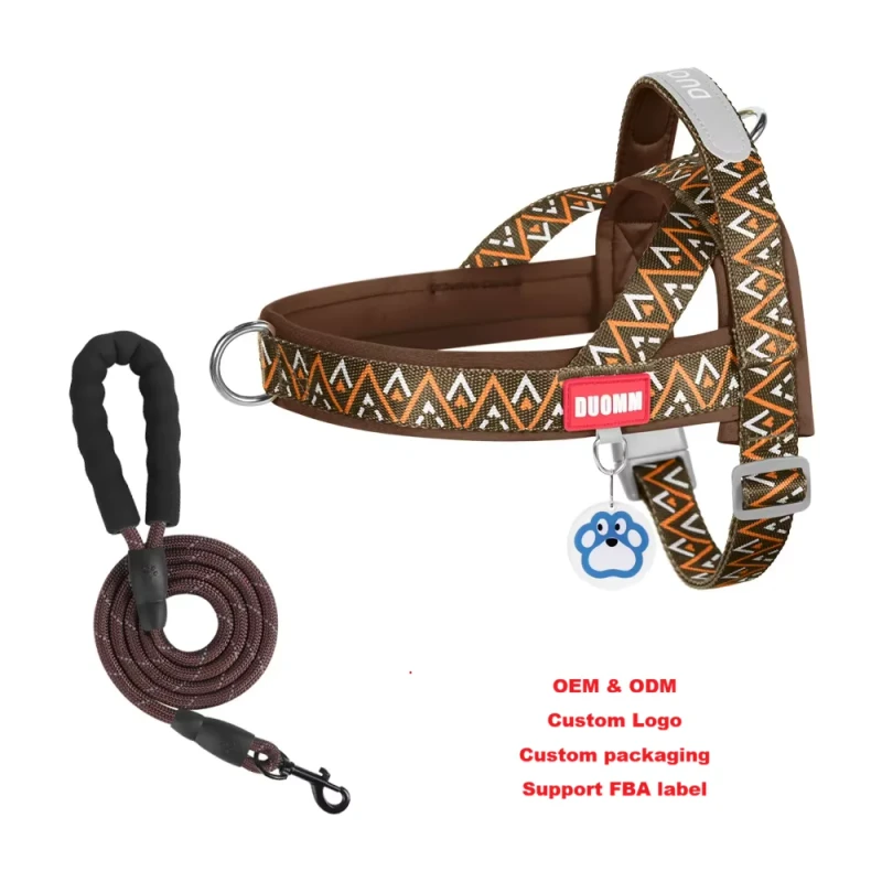 OEM ODM New Striped Dog Chest Back Fur Trim Quick Wear Saddle Strap Explosion Proof Outdoor Pet Harness and Leash Set