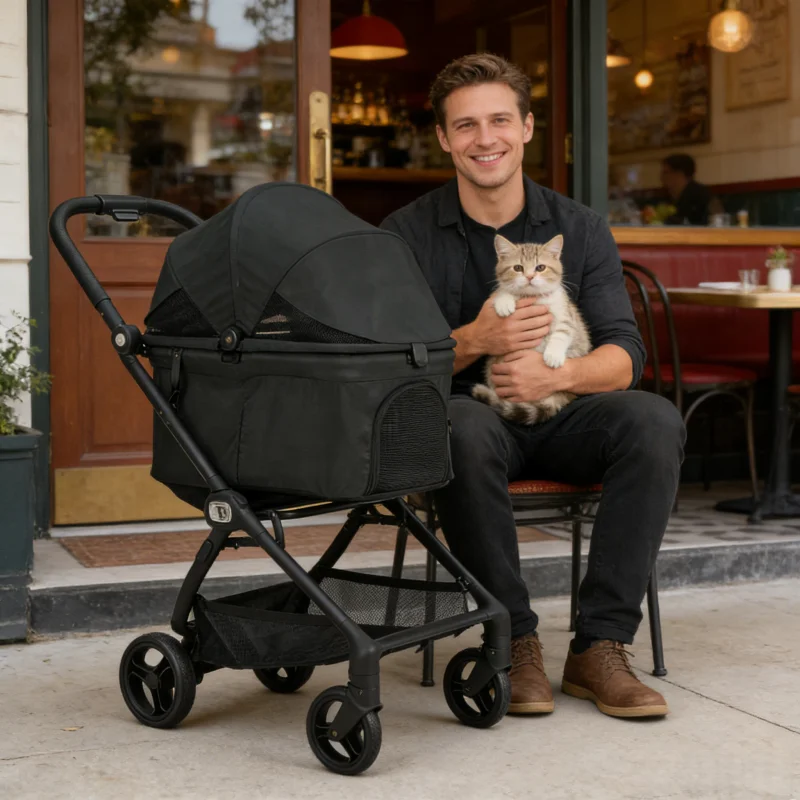 OEM ODM One Hand Auto Folding Portable Convenient Pushchair Animals Dog Cat Companion Travel Pram Pet Stroller