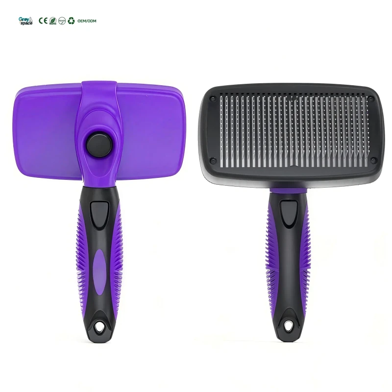 OEM ODM Self Cleaning Stainless Steel Sensitive Skin Tip Bristles Ergonomic Handle Environmental Protection Pet Bathing Clean