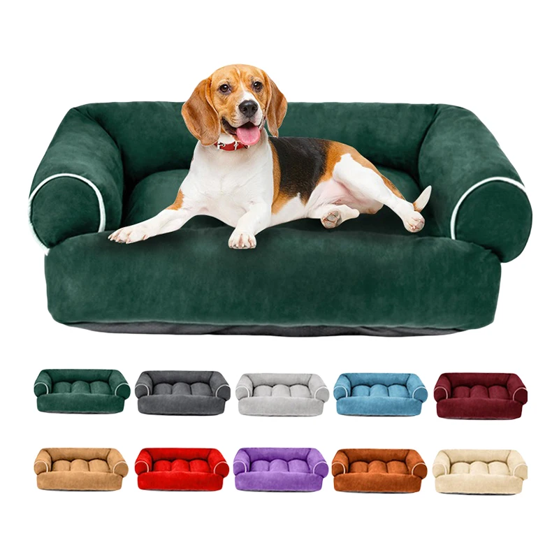 OEM ODM Services Eco Friendly Corduroy & Linen Pet Sofa Dog Bed with Multiple Sizes Chew Resistant Non Slip Bottom
