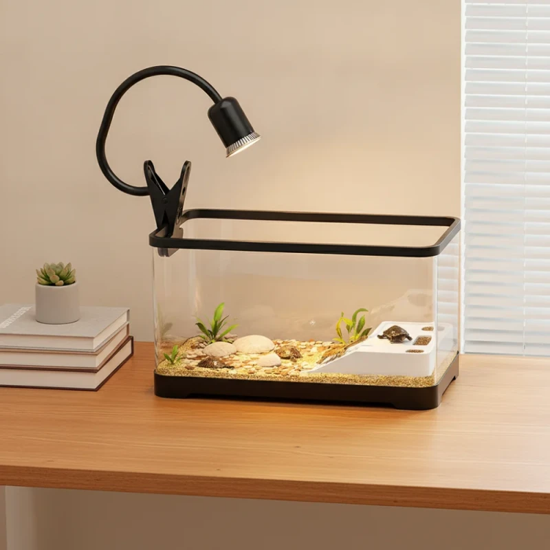 OEM ODM Supported With Lid Small Reptile Tank With Basking Platform Ventilated Reptile Terrarium for Turtle Shrimp Office Decor