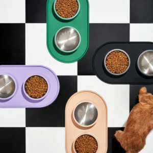 OEM ODM Top Seller Double New Design Anti Slip Nonslip Elevated Dog Stainless Steel Pet Bowls Feeder Eating and Drinking