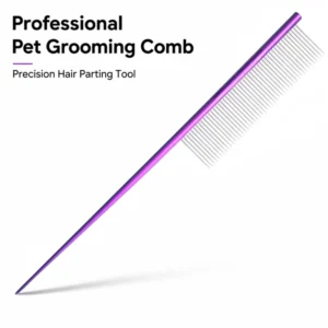 OEM Pet Grooming Comb Rat Tail Parting Tool Purple Aluminum Handle Stainless Steel Pin for Dog Cat Coat Styling