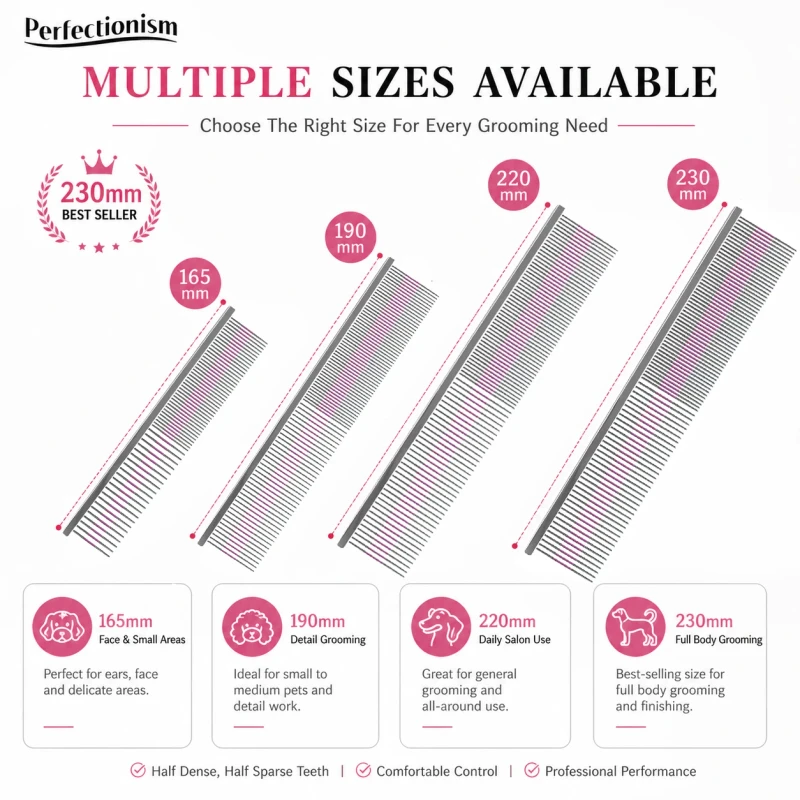 OEM Professional Pet Grooming Comb 165 190 220 230mm Piano Comb with Visual Color Guide for Dog Cat Salon