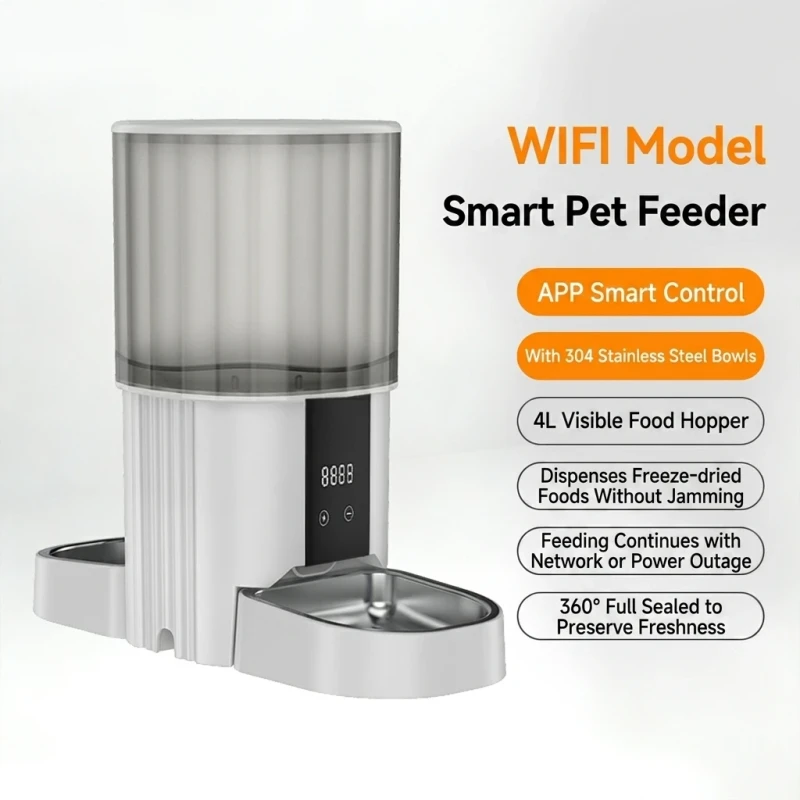 OEM Stainless Steel Automatic Pet Feeder WIFI APP Control Custom LOGO Double Bowls Food Feeder for Cat Dog