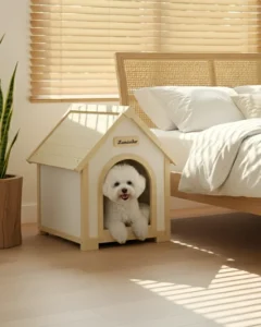 OEM and ODM Modern Indoor Wooden Dog House with EVA Cushion Solid Cedar Push Up Closure All Seasons for Small Dogs
