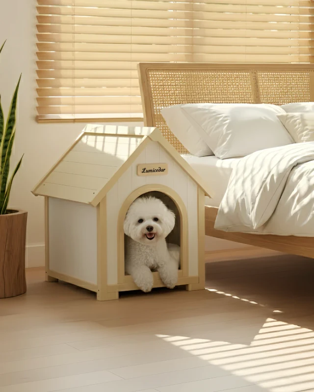 OEM and ODM Modern Indoor Wooden Dog House with EVA Cushion Solid Cedar Push Up Closure All Seasons for Small Dogs