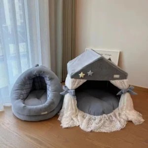 OEM and ODM Skin Friendly Semi Enclosed Jacquard Checkered Cat Bed Soft and Warm Pet Dog Bed