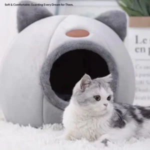 OF Cute Cat Sleep Cozy House Pet Cave Products Indoor Semi Closed Warm Fleece Lined Soft Pet Bed Accessories