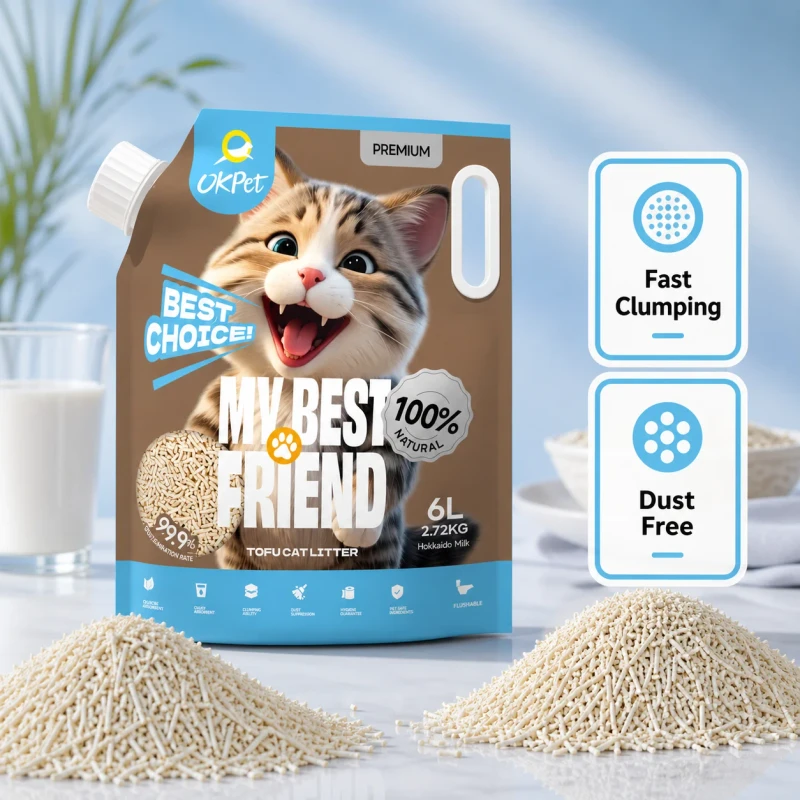 OK PET Cat Sand Tofu Cat Litter Fast Clumping Dustless Formula Flushable Cat Litter Supplier