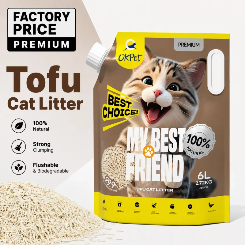 OK PET Eco Friendly Cat Litter Tofu Cat Litter Sand Cat Litter Companion Quick Clump Lightweight Customization