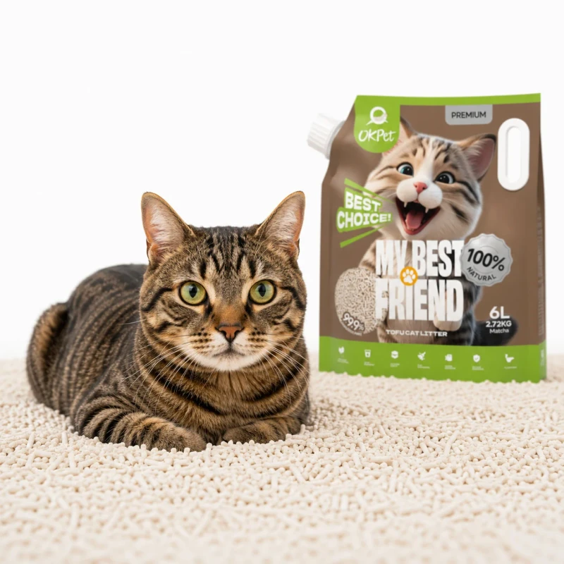 OK PET Tofu Cat Litter Low Residue 100% Natural Plant Based Eco Friendly Flushable Strong Clumping Non Stick OEM Low Dust