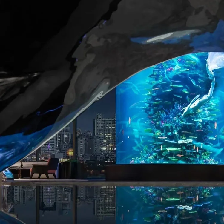 Ocean World Aquarium New Style Large Size Transparent Plexiglass Large Fish Tank Cylinder Custom