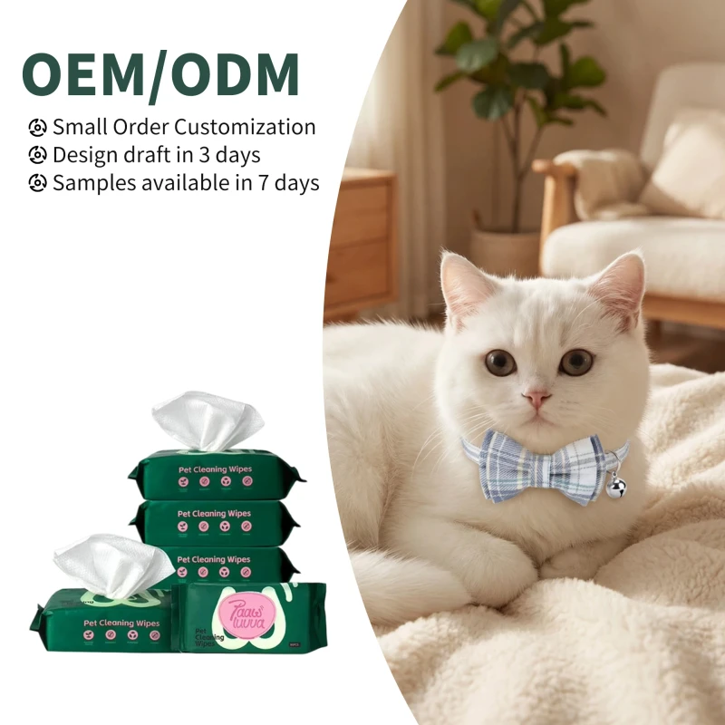 Oem Private Label Pet Wipes Alcohol Free Eco-Friendly Spunlace Material Pet Wet Wipes with Aloe Vera Gentle for Dogs