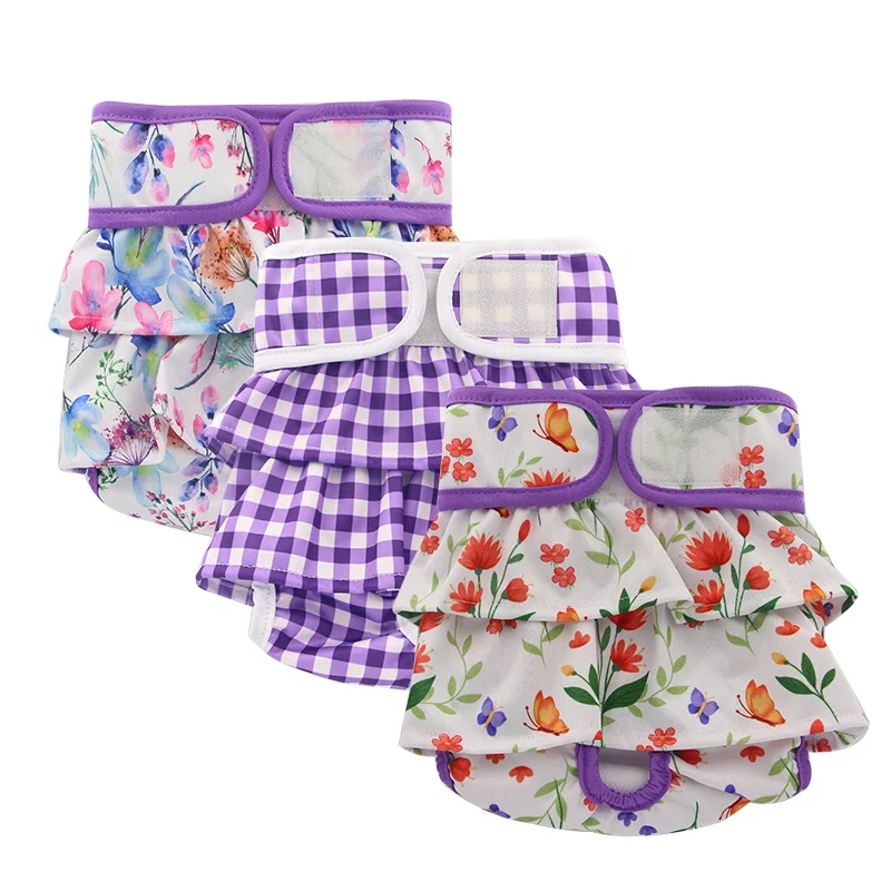 Ohbabyka Washable High Quality Soft Adjustable Cute Pattern Reusable Comfortable Pet Dog Diaper for Female