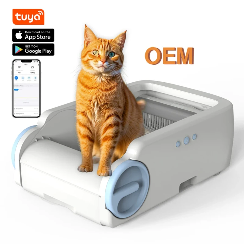 Open-Top Self Cleaning Cat Litter Box with APP Control Automatic Cat Toilet Odor-Free Waste Disposal with Trash Bags