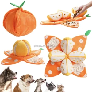 Orange Interactive Hide and Seek Plush Dog Toy Tangerine Puzzle Nosework Puppy Squeaky Toy