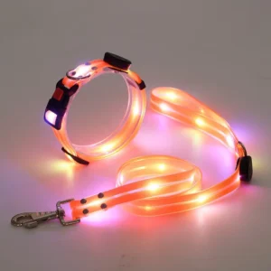 Orange LED Dog Leash USB Rechargeable Light up PVC Waterproof Luxury Pet Leash with Light