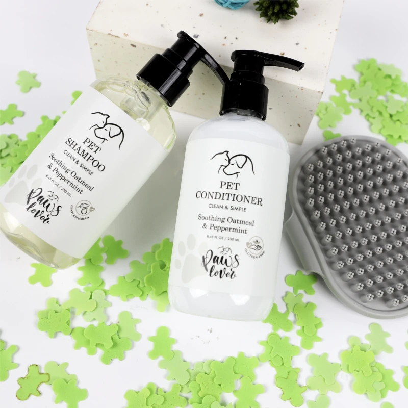 Organic Eco Friendly Pet Grooming Set Dog and Cat Care Bath Hair Shampoo Brush Wood and Plastic Bathing Products for Gift