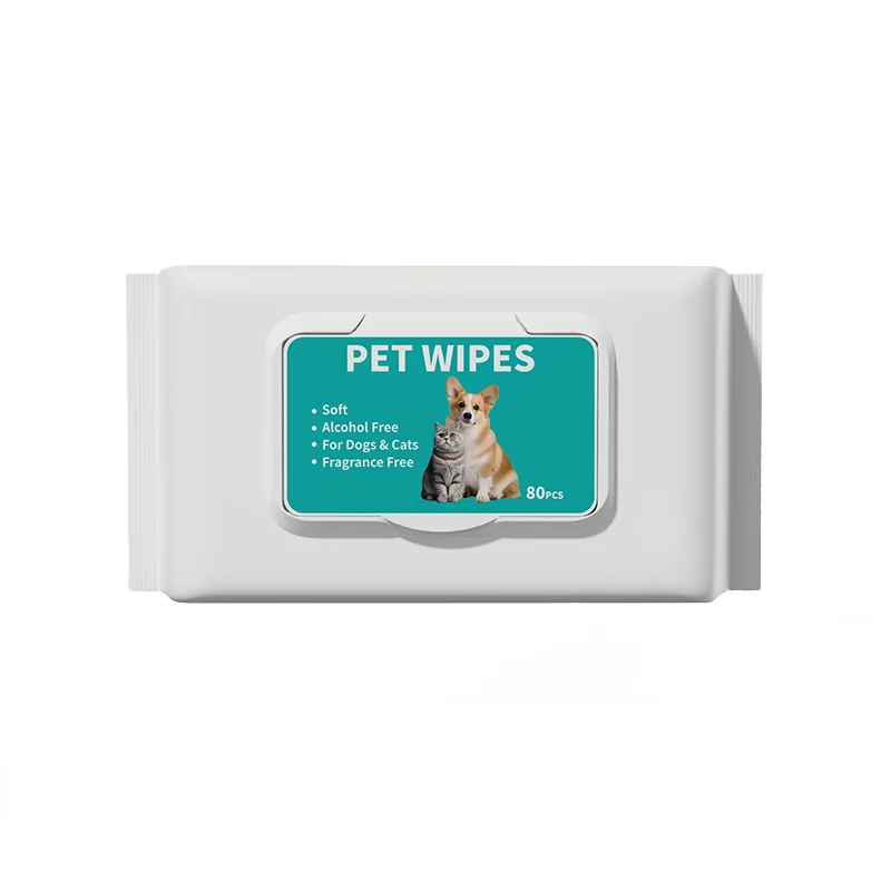 Organic Non-Toxic Biodegradable Dog Cleaning Finger Wet Wipes Soft Unscented Cotton 140x180mm for Puppies Kittens Eye Ear