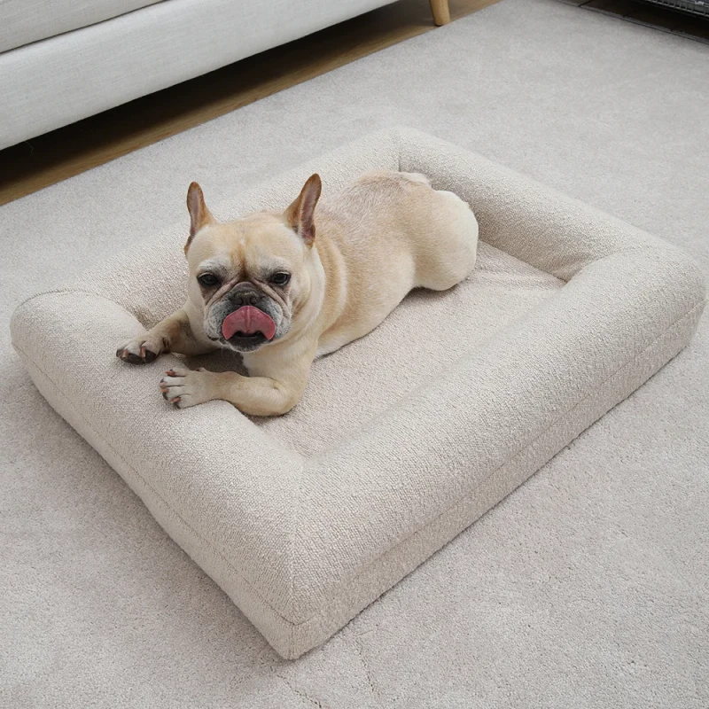 Orthopedic 25D Foam Dog Bed for Large Dogs Luxury Boucle Soft Supportive White Pet Bed