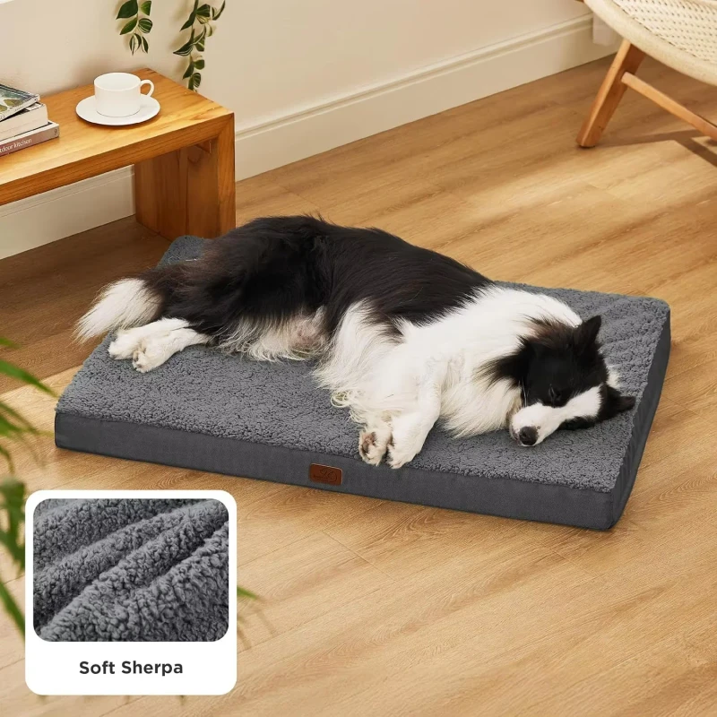 Orthopedic Cotton Dog Bed Solid Pattern Portable Soft Plush Removable Cover Washable for Large Dogs Indoor Comfort