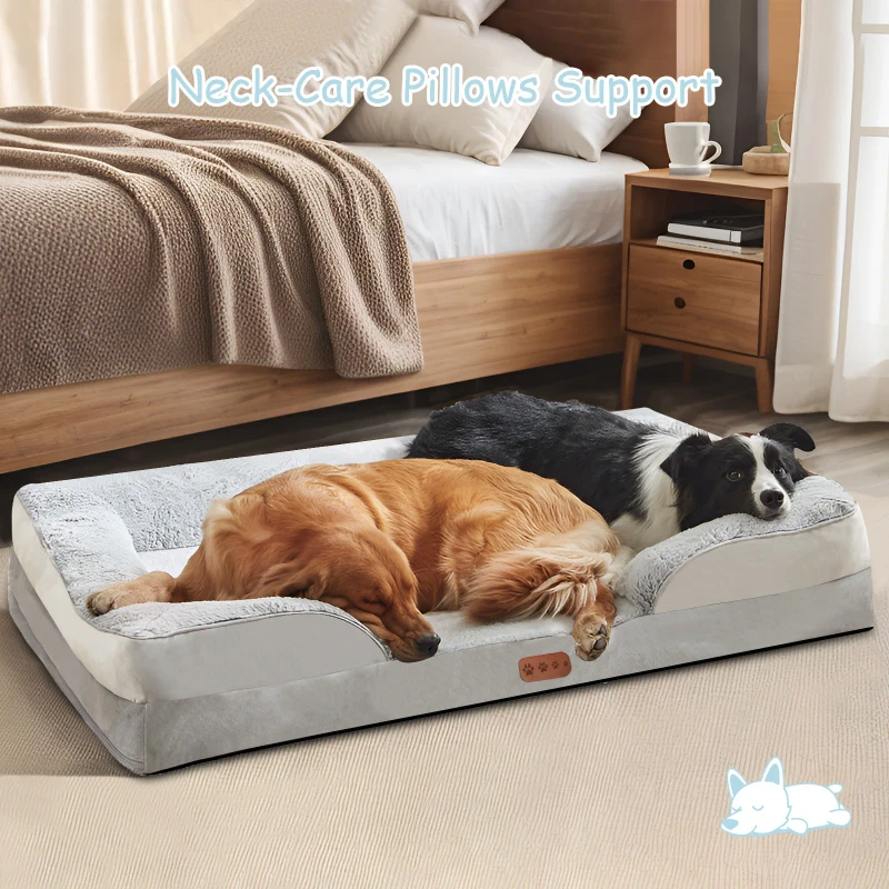 Orthopedic Rectangular Dog Bed XL Memory Foam Pet Bed with Removable Washable Velvet Cover Comfortable Support Dog Cat Sofa Bed