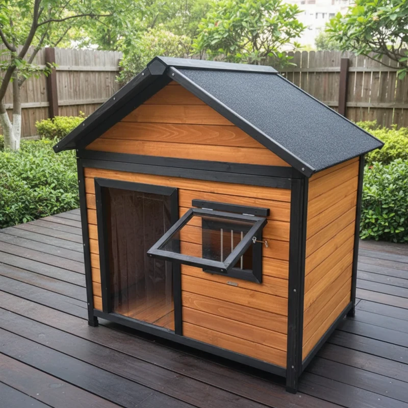Outdoor All Seasons Universal Solid Wood Luxury Pet House with Letter Pattern Rainproof Sunscreen for Golden Retriever Dogs