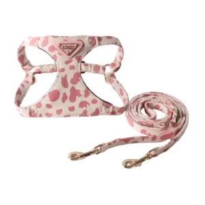 Outdoor Cow print Triangular Tag Dog Harness Leash Adjustable Pet Accessories Set Cotton Double hook Extendable Pet Leash