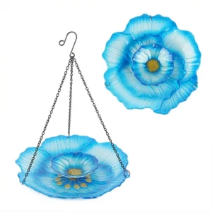 Outdoor Garden Courtyard Decoration Wild Bird Feeder with Flower shaped Hanging Double layer Glass Bird Bath Feeder