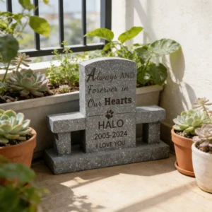 Outdoor Garden Custom Pet Memorial Stone Handcrafted Gray Resin Tombstone for Deceased Pet Personalized Pet Loss Keepsake