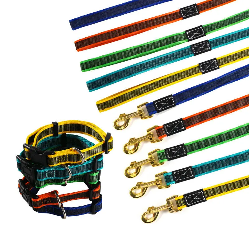 Outdoor Heavy Duty Double Pet Leash Set Long Dog Collar Tactical Nylon Training Leash with D Ring Padded for Comfort