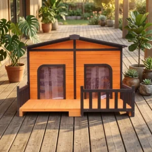 Outdoor Large Pet House Made of Eco-Friendly Solid Wood Materials Double-door Spacious Interior with Waterproof Top