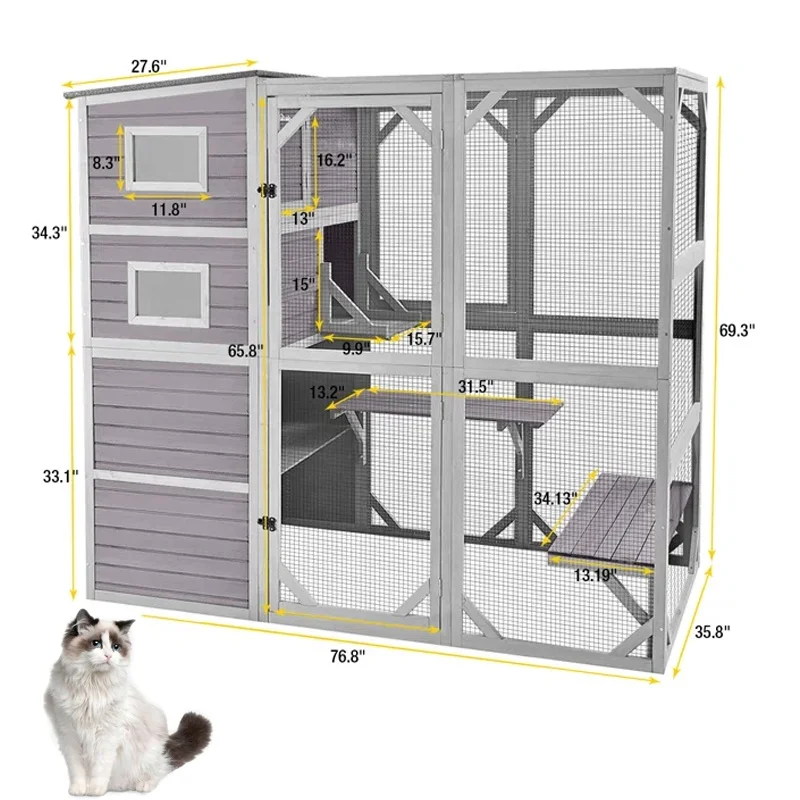 Outdoor Large Solid Wood Animal Pet Cage Wooden Cat House