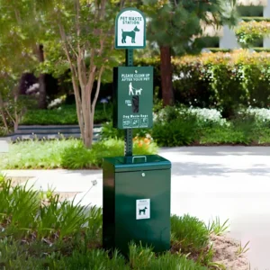 Outdoor Pedal Pet Waste Disposal System Rust Proof Doggie Waste Station with Signs Pet Bag Dispenser Box Waste Bin