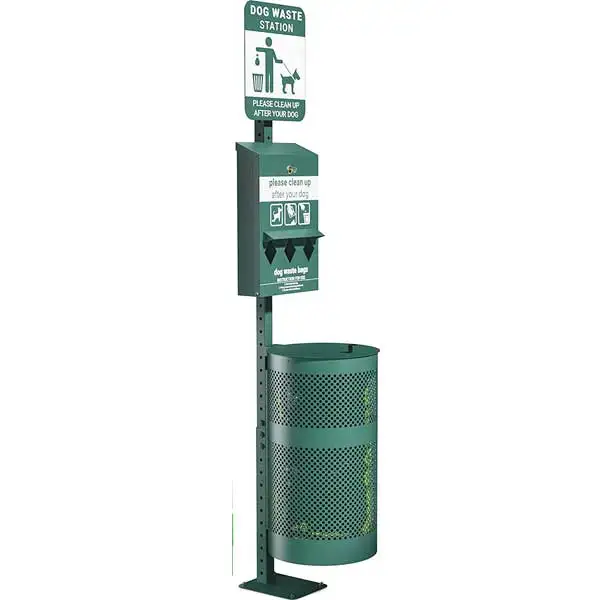 Outdoor Pet Waste Station Steel Dog Pet Poop Disposal Bin Outside Garden Park Standing Garbage Trash Can Waste Container