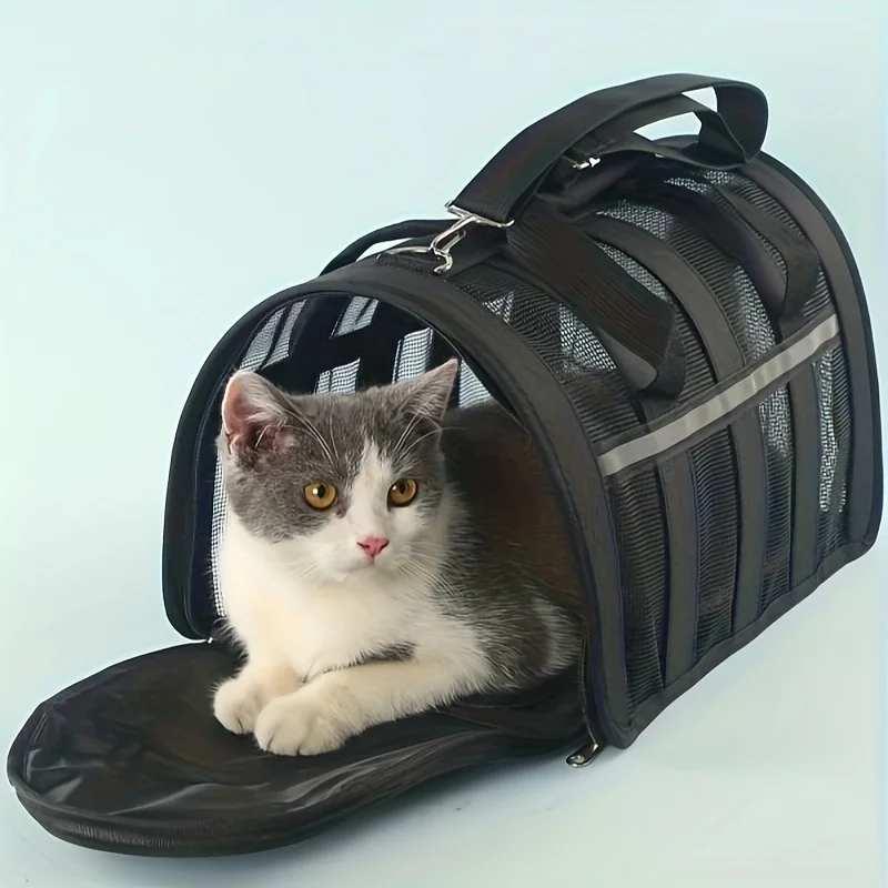 Outdoor Portable Folding Airline Approved Small Animal Dogs Cats Pet Travel Carrier Bag with Locking Safety Zipper