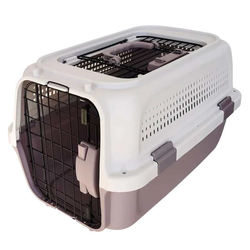 Outdoor Portable Large Luxury Plastic Pet Carrier with Dog Cat Travel Cage
