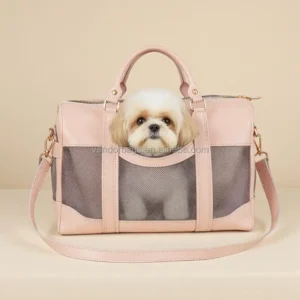 Outdoor Portable Ventilated Hand Carry Pet Carrier Fashion Foldable Large Capacity Breathable PU Leather Pet Bag Dog Carrier