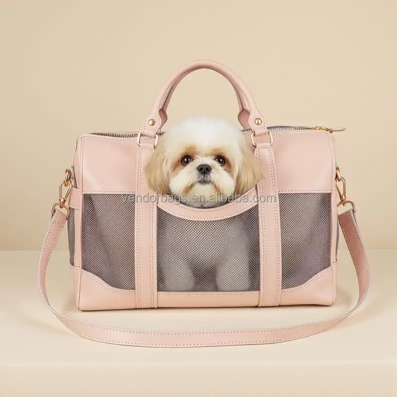 Outdoor Portable Ventilated Hand Carry Pet Carrier Fashion Foldable Large Capacity Breathable PU Leather Pet Bag Dog Carrier