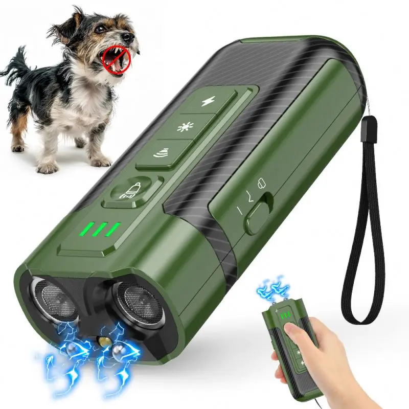 Outdoor Self defense Handheld Electric Shock Dog Barking Control Device Ultrasonic Dog Repeller With LED Flashlight