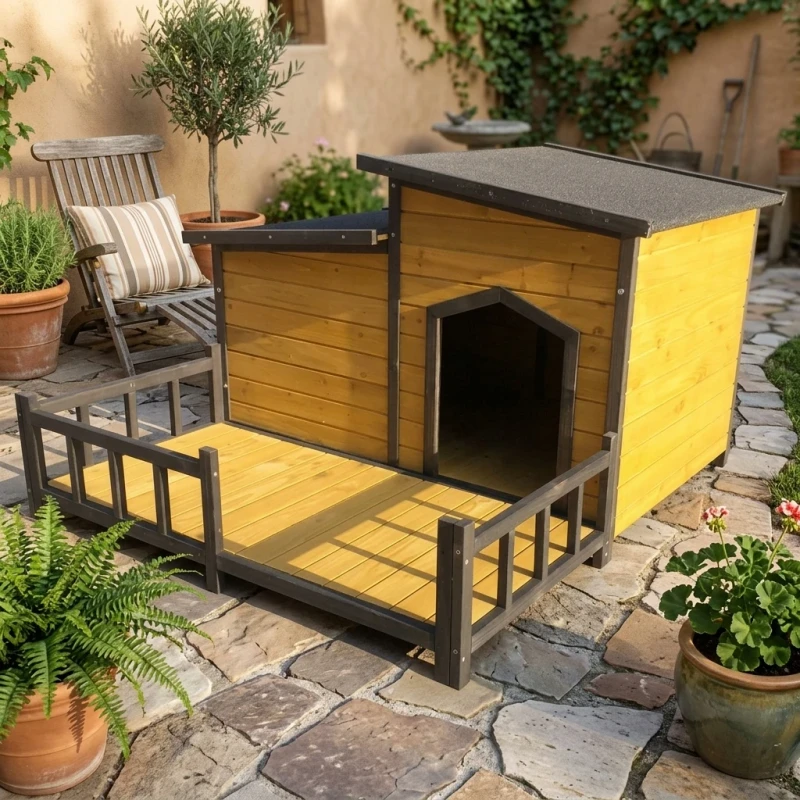 Outdoor Solid Wood Pet House Suitable for Large Dogs with a Small Yard and Waterproof and Sun-proof Top
