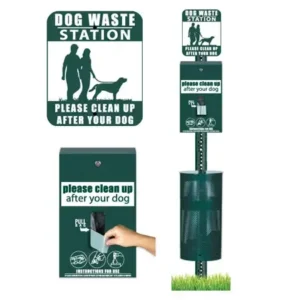 Outdoor Standing Iron Pet Waste Station Dog Poop Waste Garbage Can with Bag Dispenser