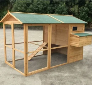 Outdoor Weatherproof Wooden Pet Cage with Asphalt Roof Metal Mesh Safe Spacious Pet House and Removable Tray for Rabbits Chickens Cats