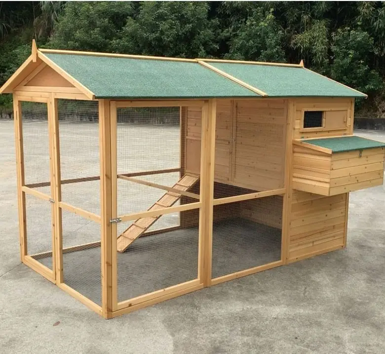 Outdoor Weatherproof Wooden Pet Cage with Asphalt Roof Metal Mesh Safe Spacious Pet House and Removable Tray for Rabbits Chickens Cats
