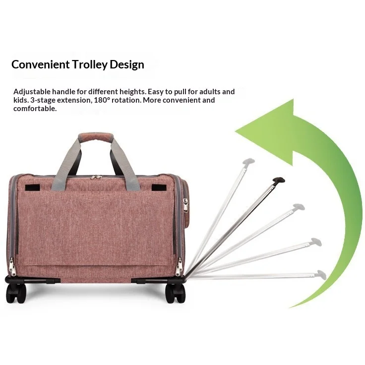 Oxford Material Lightweight Adjustable Pet Trolley Carrier for Cats Dogs Portable Breathable Solid Color Large Capacity Travel